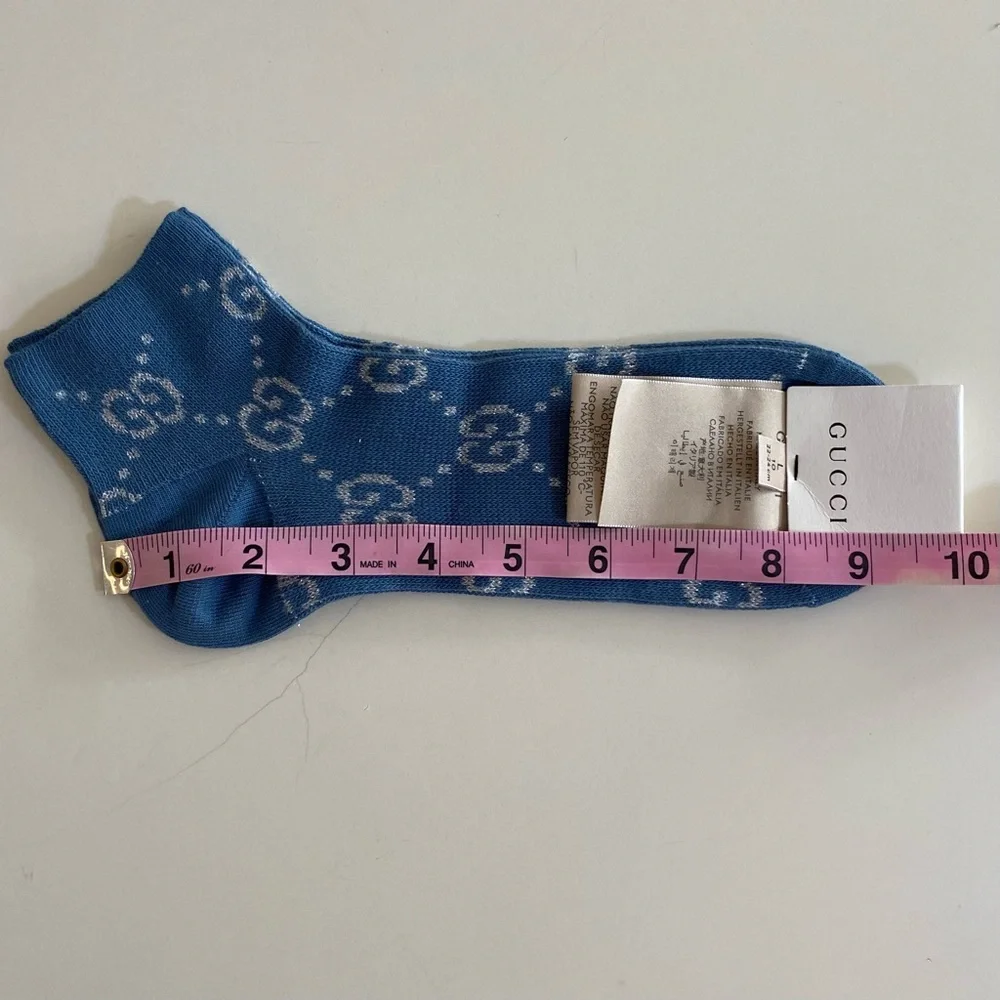 Gucci Logo Socks Blue & Metallic Silver Size Large - Picture 8 of 9